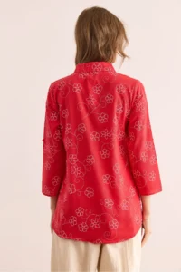 Olalook Women's Ivy Red Sleeve Folded Linen Shirt - Image 2