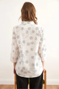 Olalook Women's Ivy White Sleeve Folded Linen Shirt - Image 2