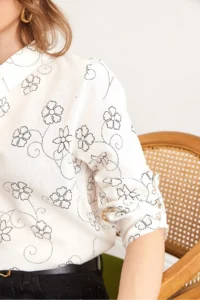 Olalook Women's Ivy White Sleeve Folded Linen Shirt - Image 3