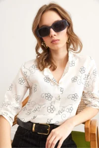 Olalook Women's Ivy White Sleeve Folded Linen Shirt - Image 4