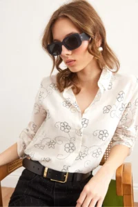 Olalook Women's Ivy White Sleeve Folded Linen Shirt - Image 5