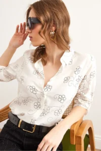 Olalook Women's Ivy White Sleeve Folded Linen Shirt - Image 6