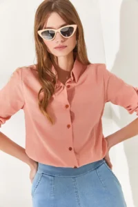 Olalook Women's Powder Sleeve Folded Linen Shirt - Image 2