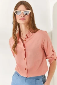 Olalook Women's Powder Sleeve Folded Linen Shirt - Image 5