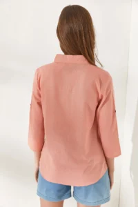 Olalook Women's Powder Sleeve Folded Linen Shirt - Image 6