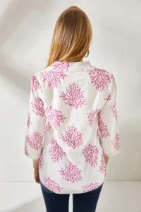 Olalook Women's Bush Fuchsia Sleeve Folded Linen Shirt - Image 5