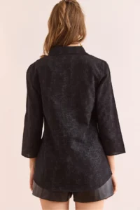 Olalook Women's Spray Black Sleeve Folded Linen Shirt - Image 2