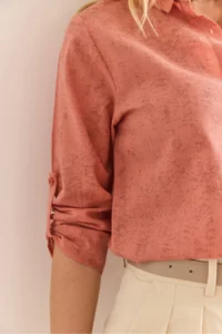 Olalook Women's Spray Dusty Rose Sleeve Folded Linen Shirt - Image 6