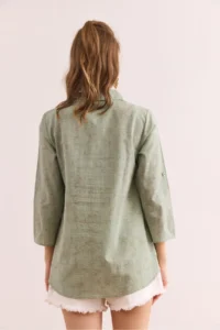 Olalook Women's Spray Water Green Sleeve Folded Linen Shirt - Image 2