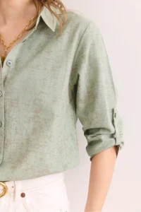 Olalook Women's Spray Water Green Sleeve Folded Linen Shirt - Image 5
