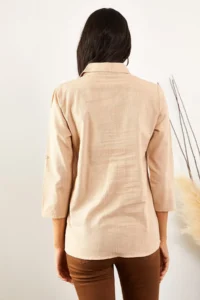 Olalook Women Stone Kol folded Linen Shirt - Image 2