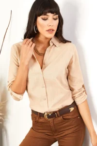 Olalook Women Stone Kol folded Linen Shirt - Image 3