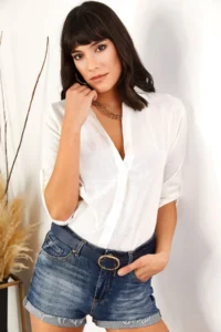 Olalook Women White Kol folded Linen Shirt - Image 5