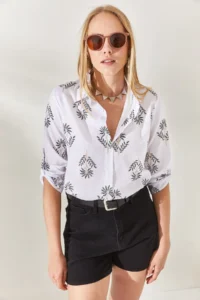 Olalook Wind Rose Black Sleeve Folded Linen Shirt - Image 2