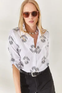 Olalook Wind Rose Black Sleeve Folded Linen Shirt - Image 4