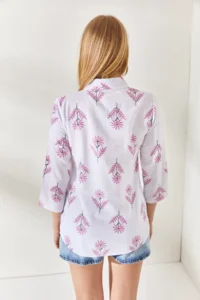 Olalook Wind Rose Fuchsia Sleeve Folded Linen Shirt - Image 5
