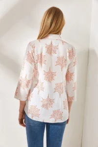 Olalook Women's Fan Orange Sleeve Folded Linen Shirt - Image 5