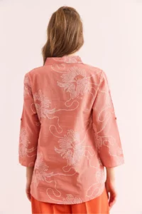 Olalook Women's Chain Dusty Rose Sleeve Folded Linen Shirt - Image 2