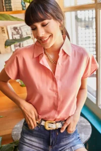 Olalook Women Dusty Rose Yarasa Linen Shirt - Image 5