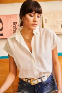Olalook Women Ecru Yarasa Linen Shirt - Image 4