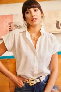 Olalook Women Ecru Yarasa Linen Shirt - Image 5