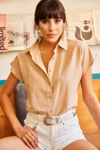 Olalook Women Stone Yarasa Linen Shirt - Image 3