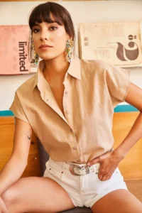 Olalook Women Stone Yarasa Linen Shirt - Image 5