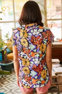 Olalook Women's Multicolored Woven Viscose Patterned Bat Shirt - Image 2