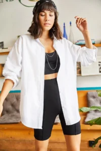 Olalook Women's White Hidden Placket Oversize Poplin Shirt - Image 4