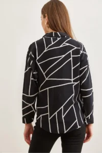 Olalook Women's Asymmetrical Black Single Pocket Woven Viscose Shirt - Image 2