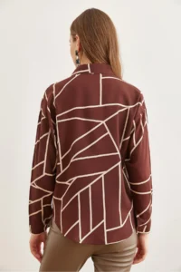 Olalook Women's Asymmetrical Brown Single Pocket Woven Viscose Shirt - Image 2
