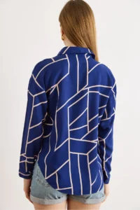 Olalook Women's Asymmetrical Saks Blue Single Pocket Woven Viscose Shirt - Image 6