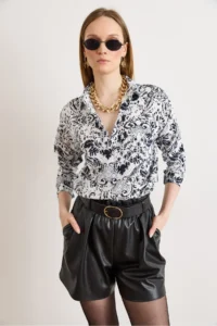Olalook Women's Boho Black Single Pocket Woven Viscose Shirt - Image 2