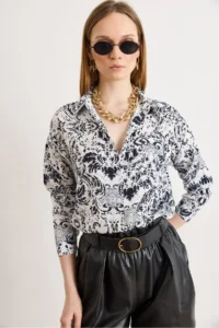 Olalook Women's Boho Black Single Pocket Woven Viscose Shirt - Image 3