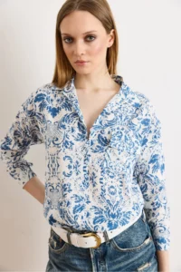 Olalook Women's Boho Blue Single Pocket Woven Viscose Shirt - Image 4