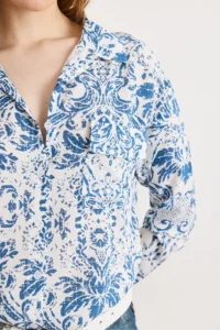 Olalook Women's Boho Blue Single Pocket Woven Viscose Shirt - Image 5