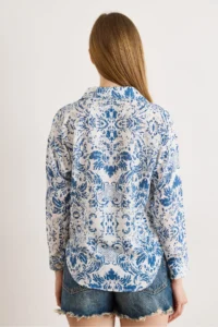 Olalook Women's Boho Blue Single Pocket Woven Viscose Shirt - Image 6