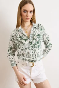 Olalook Women's Boho Khaki Single Pocket Woven Viscose Shirt - Image 4