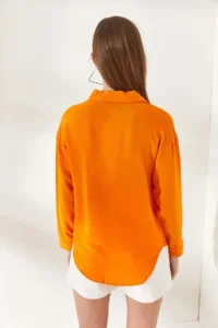 Olalook Women's Orange Single Pocket Woven Viscose Shirt - Image 4