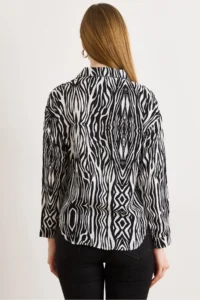 Olalook Women's Zebra Black Single Pocket Woven Viscon Shirt - Image 6