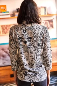 Olalook Women Ecru Black Patterned Shirt - Image 2