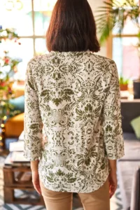 Olalook Women Ecru Khaki Patterned Shirt - Image 2