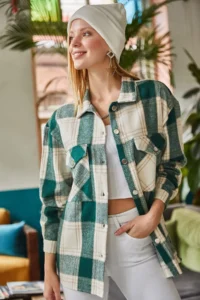 Olalook Women's Emerald Green Double Pocket Snap Closure Shirt - Image 6