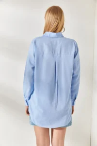 Olalook Baby Blue Pocket Detailed Oversize Woven Shirt - Image 2