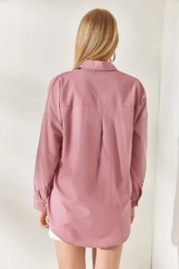 Olalook Dusty Rose Pocket Detailed Oversize Woven Shirt - Image 6