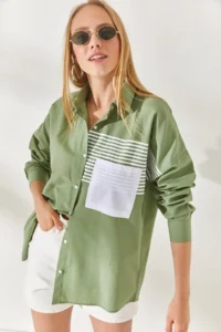 Olalook Mold Green Pocket Detailed Oversize Woven Shirt - Image 2