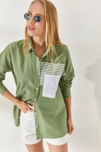 Olalook Mold Green Pocket Detailed Oversize Woven Shirt - Image 4