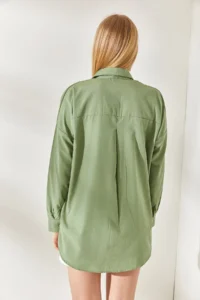 Olalook Mold Green Pocket Detailed Oversize Woven Shirt - Image 7