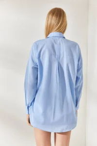 Olalook Baby Blue Pocket Detailed Printed Woven Shirt - Image 5