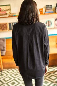 Olalook Women's Black Pocket Detailed Printed Woven Shirt - Image 5